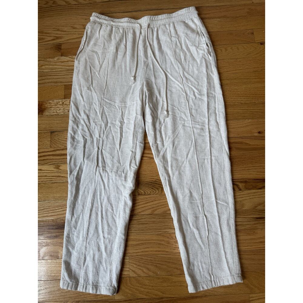 Manfinity Linen Blend Drawstring Pants Beige Size Medium